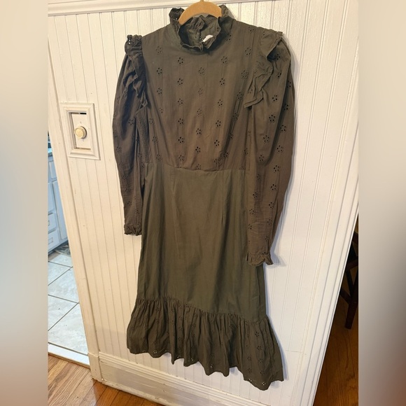 Hyacinth House Dresses & Skirts - Hyacinth House Regina Ruffle Eyelet Cotton Midi Dress Small Olive Green